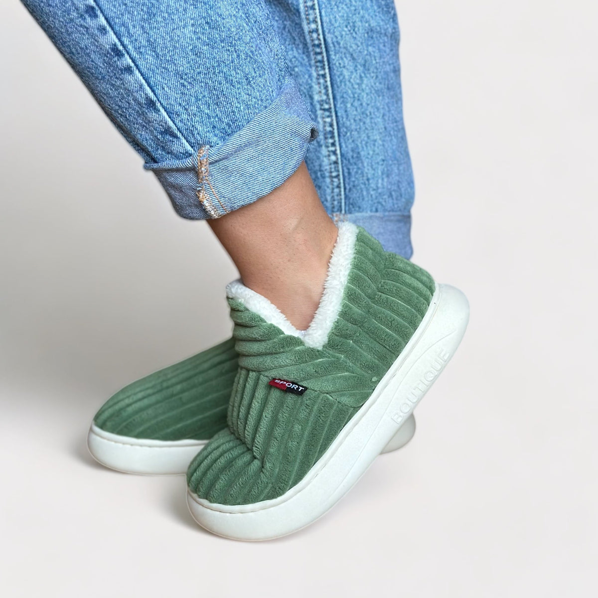 Women's Warm Slippers with Fleece Lining – Green