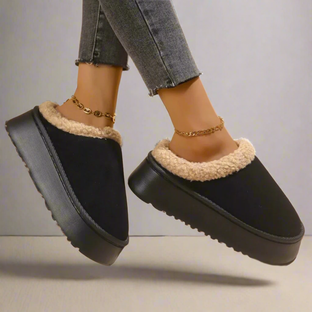 Women's Warm Slippers with Luxurious Lining – Black