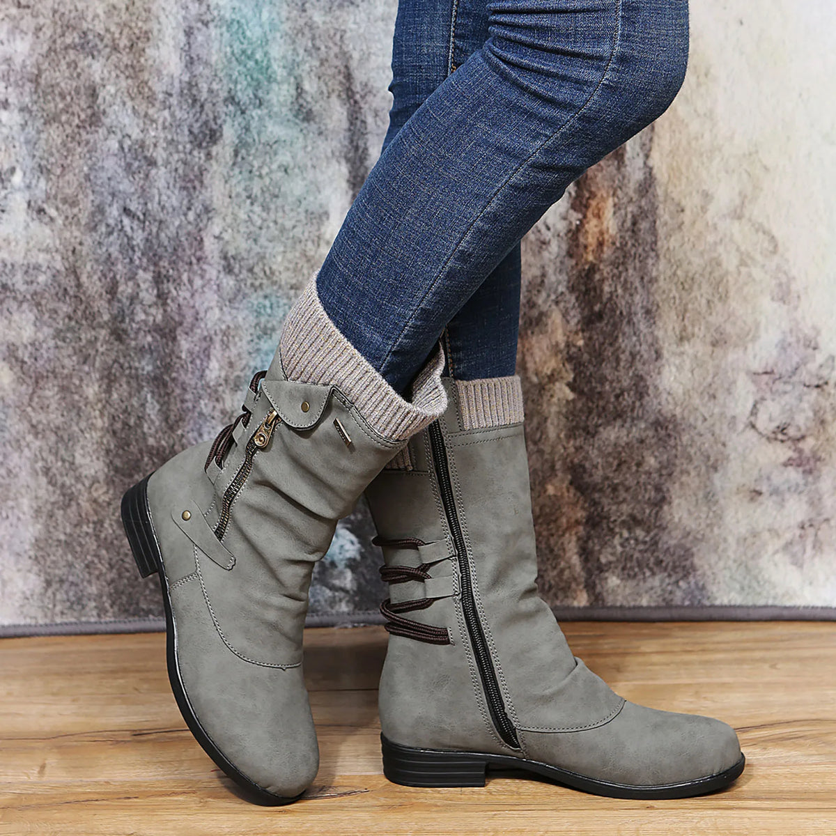 Women's Waterproof Leather Ankle Boots for Cool Days – Grey