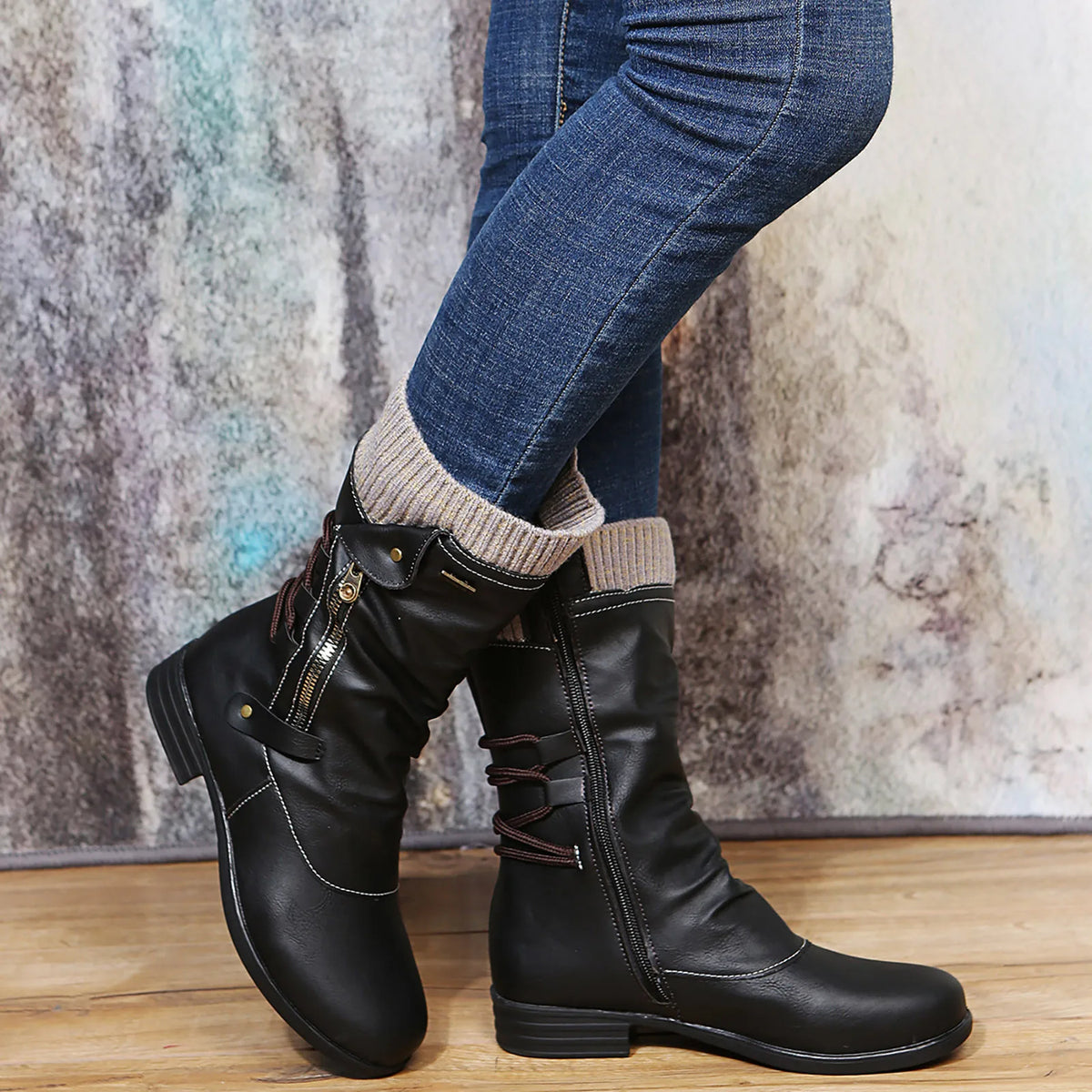 Women's Waterproof Leather Ankle Boots for Cool Days – Black