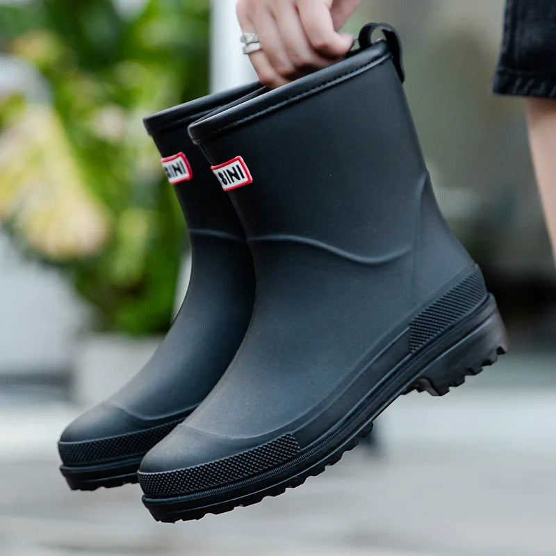 Women's Waterproof Mid-Calf Rain Boots – Black