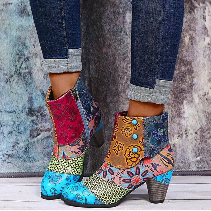 Women's Waterproof Retro-Style Heeled Boots – Blue