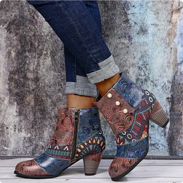 Women's Waterproof Retro-Style Heeled Boots – Grey