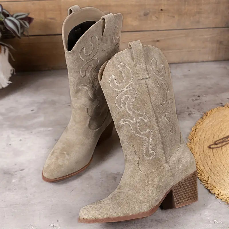 Women's Western-Style Ankle Boots – Beige