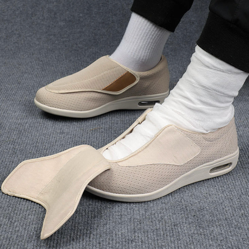 Women's Wide-Fit Comfort Shoes with Velcro – Light Grey