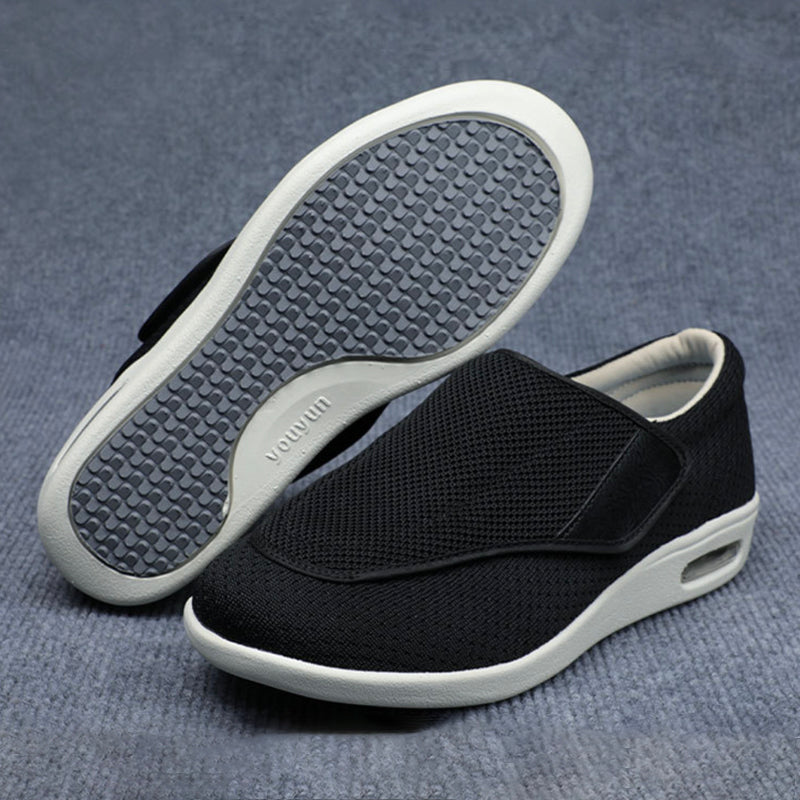 Women's Wide-Fit Comfort Shoes with Velcro – Light Grey
