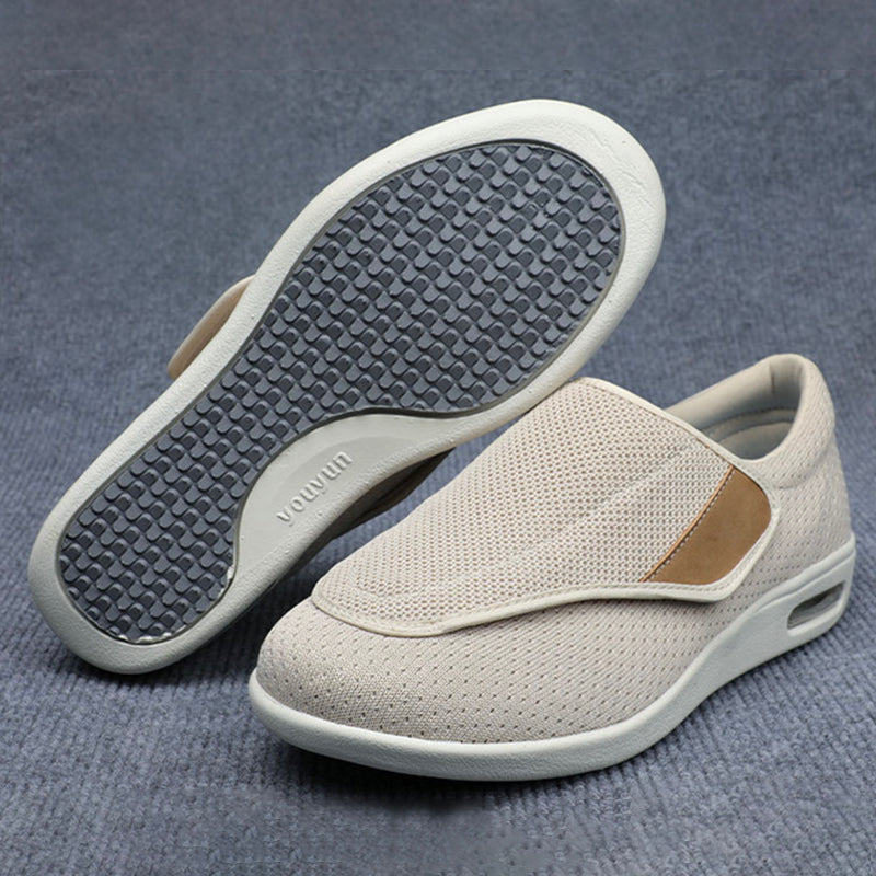 Women's Wide-Fit Comfort Shoes with Velcro – Light Grey