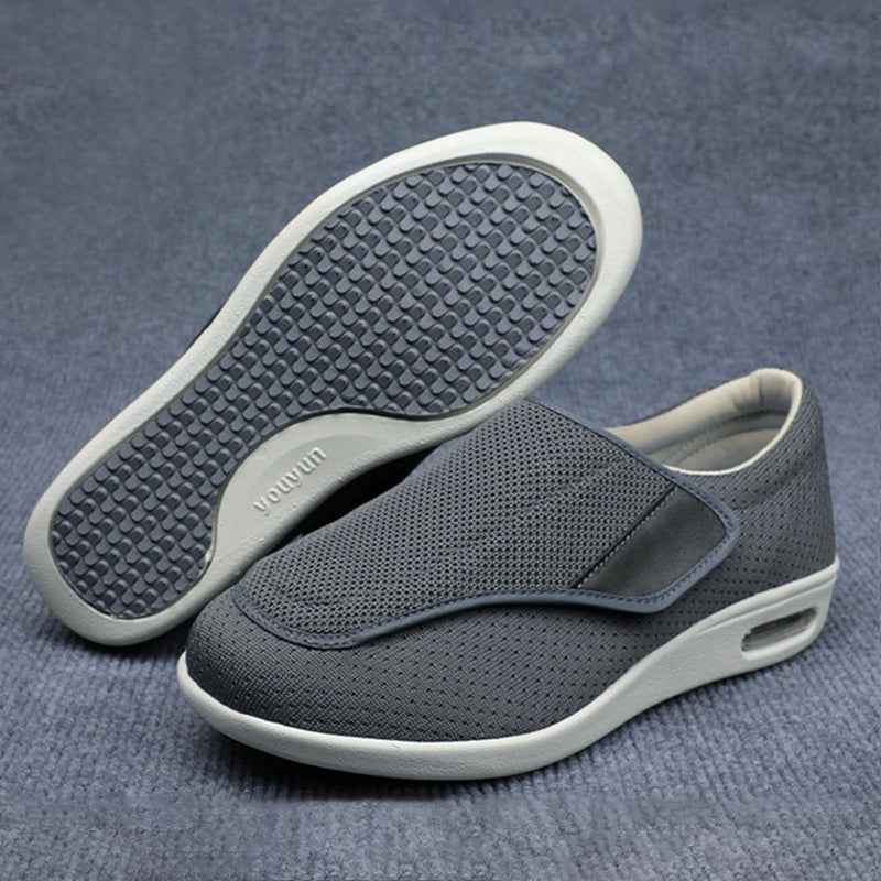 Women's Wide-Fit Comfort Shoes with Velcro – Light Grey