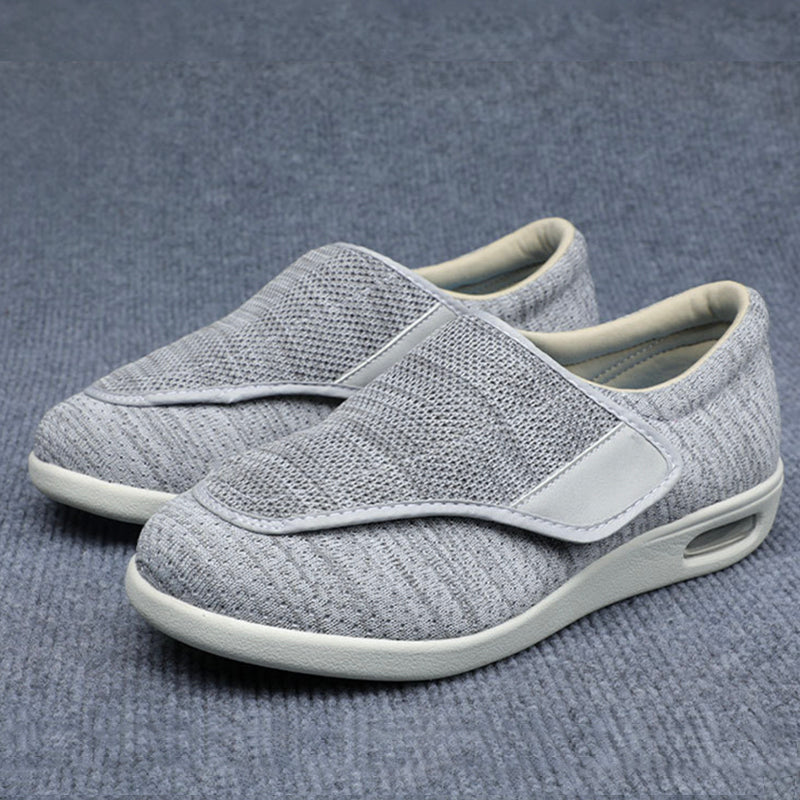 Women's Wide-Fit Comfort Shoes with Velcro – Light Grey